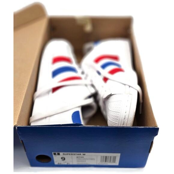 Adidas Superstar White Red Blue Stripe Shoes Ladies Size 9 Shell Toe AC7162 - Picture 12 of 16